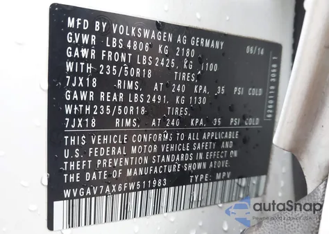 2015 Volkswagen Tiguan Sel from USA, damaged, VIN WVGAV7AX6FW511983